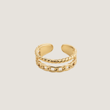 Bague Bari, rangs torsadé et effet chaîne, acier inoxydable doré