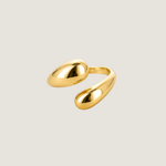 Bague Astra, deux gouttes lisses façon toi et moi, acier inoxydable doré