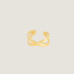 Bague Florence, bandes texturées entrecroisées en X, acier inoxydable doré