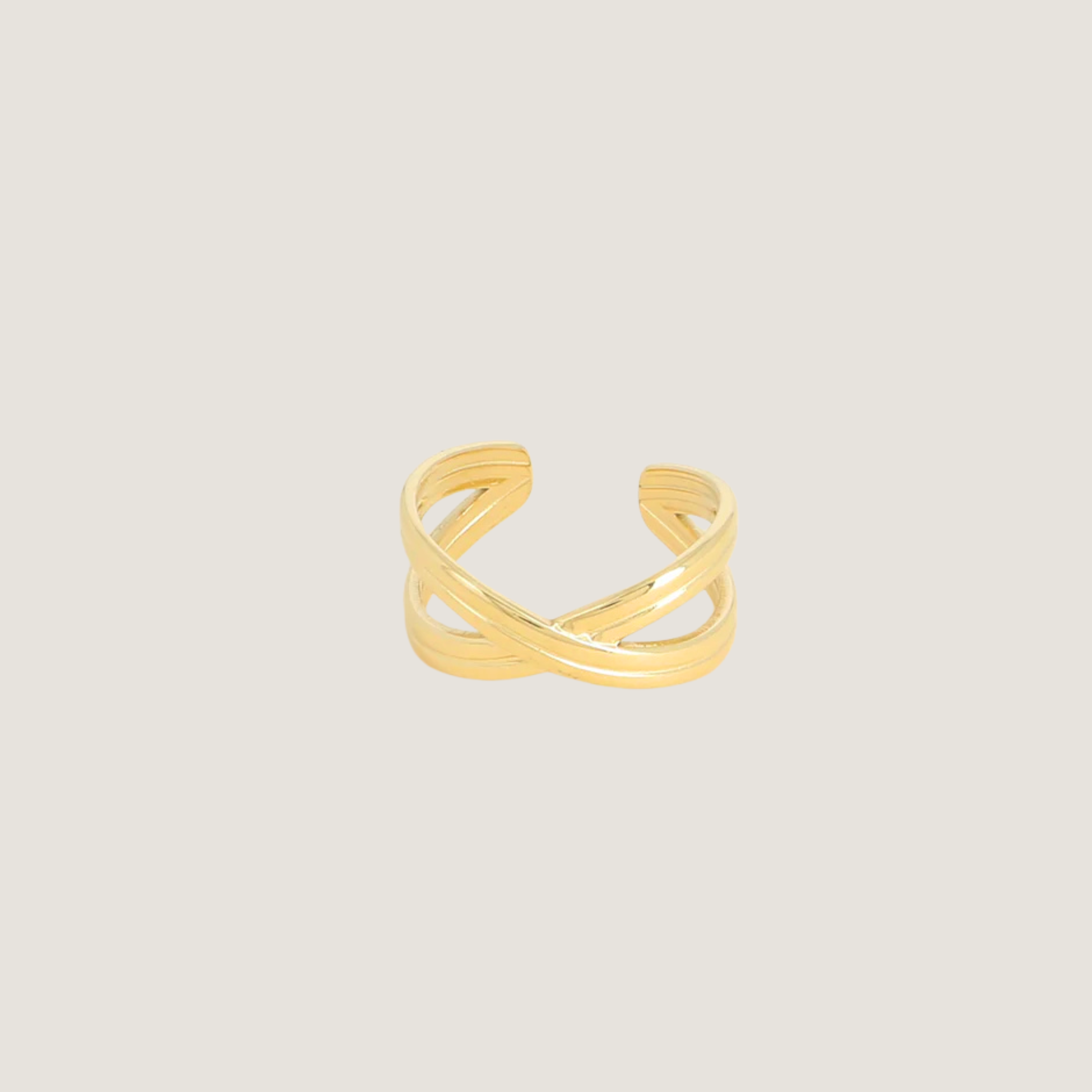 Bague Florence, bandes texturées entrecroisées en X, acier inoxydable doré