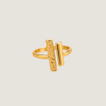 Bague Elowen, barres croisées texturée et lisse en acier inoxydable doré