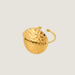 Bague Genoa, disque martelé et anneau à petites boules, acier inoxydable doré