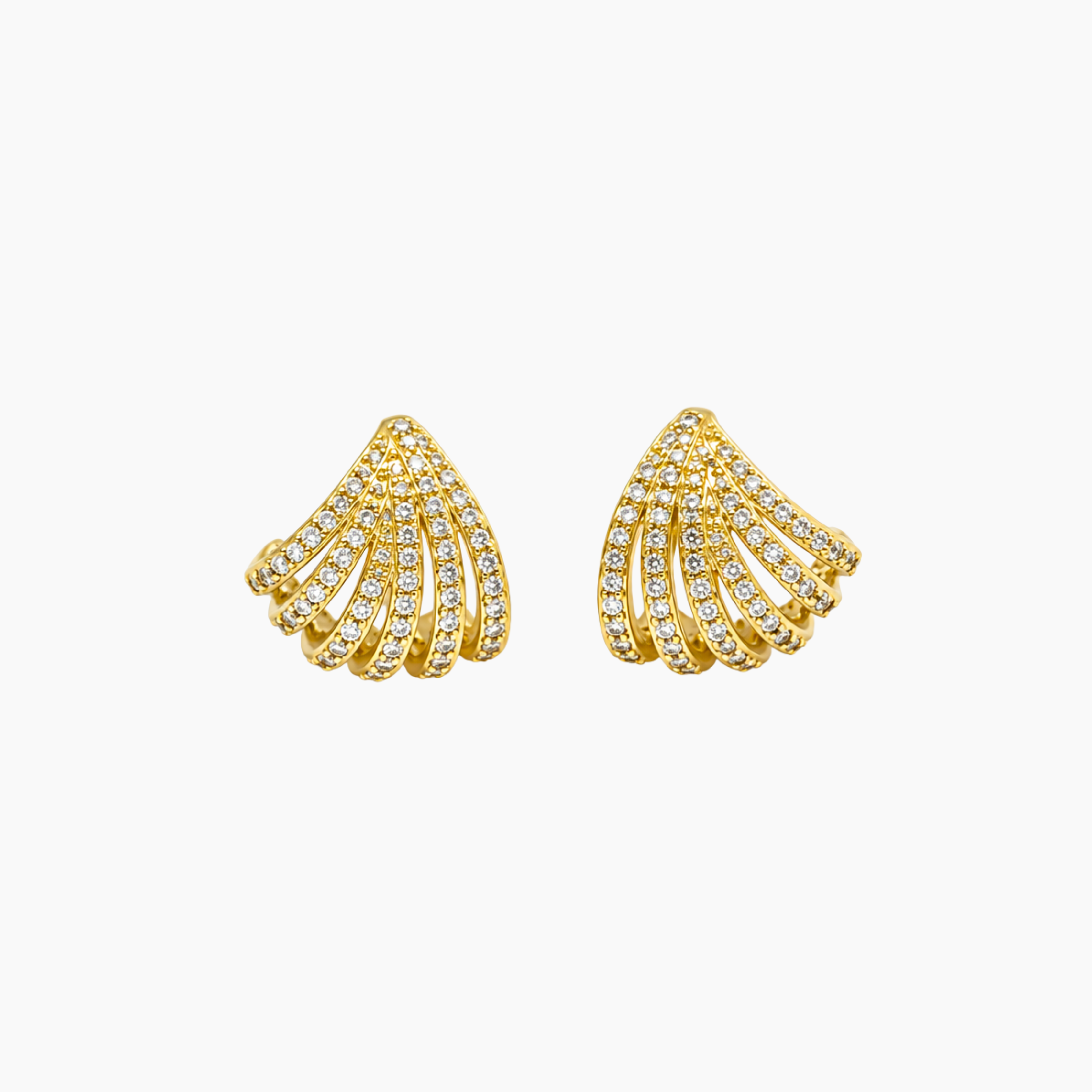 Boucles Phelaux, zirconiums formant un triangle, laiton doré