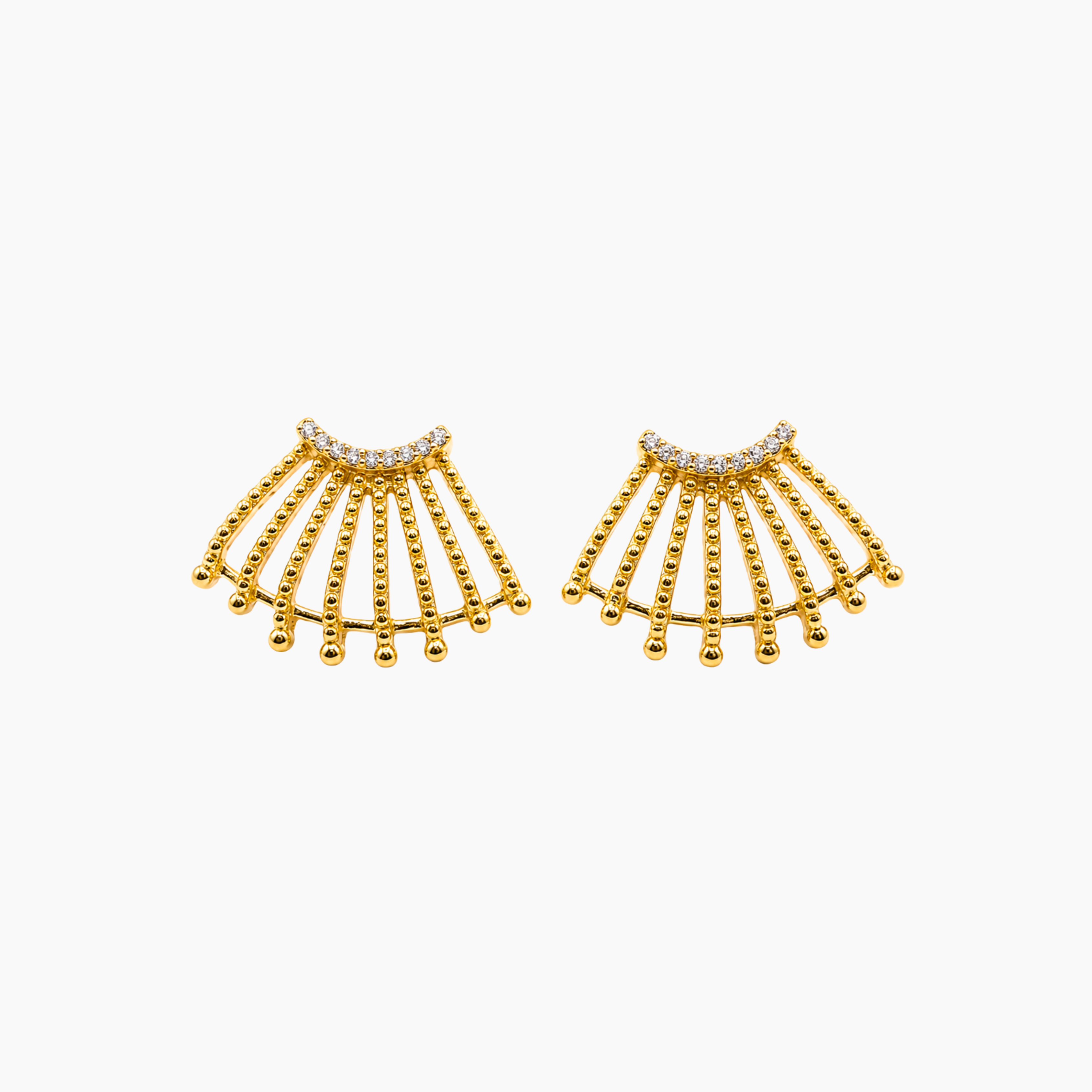 Boucles Lumia, motif éventail en laiton doré et zirconiums