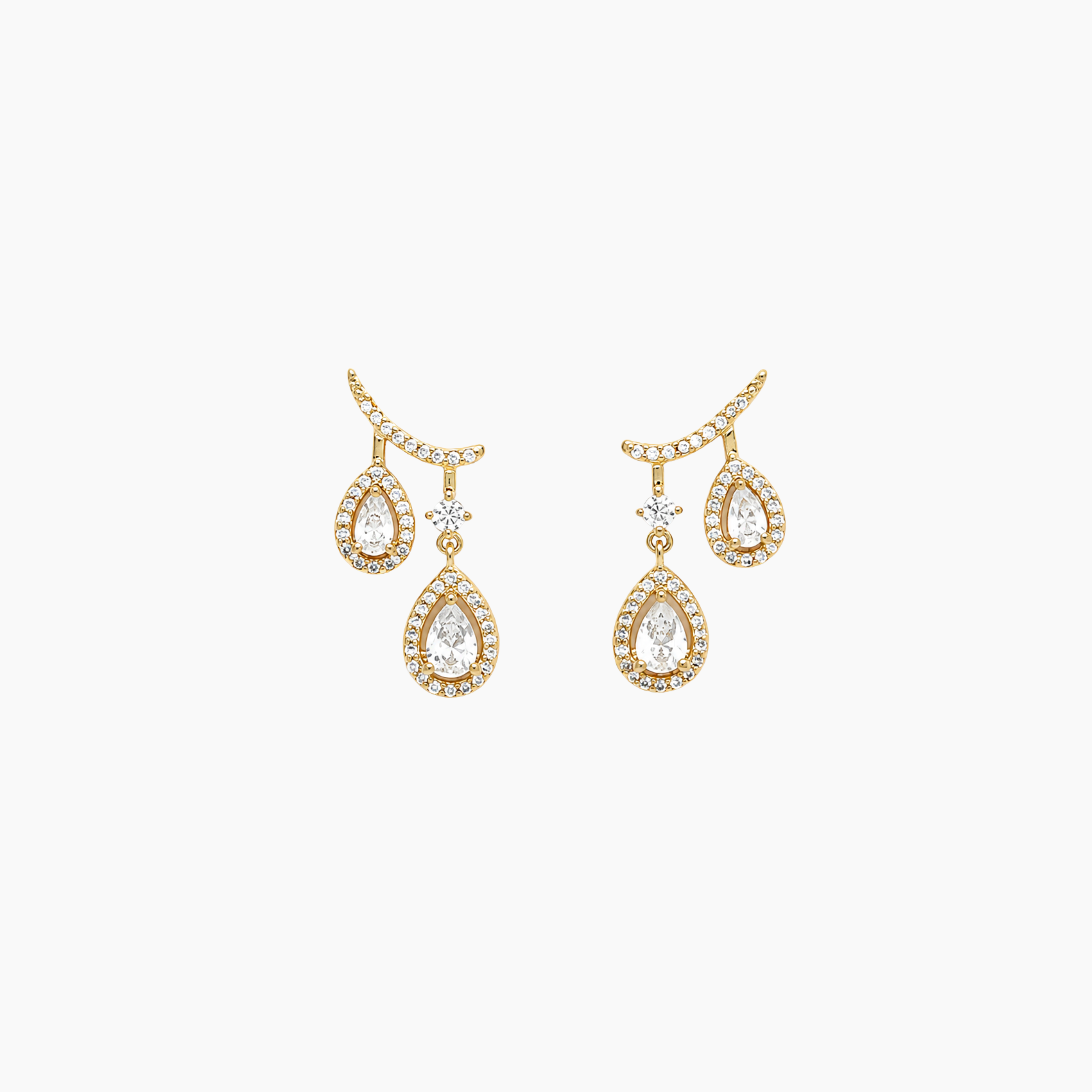 Boucles Aurea, double gouttes en zirconiums, laiton doré