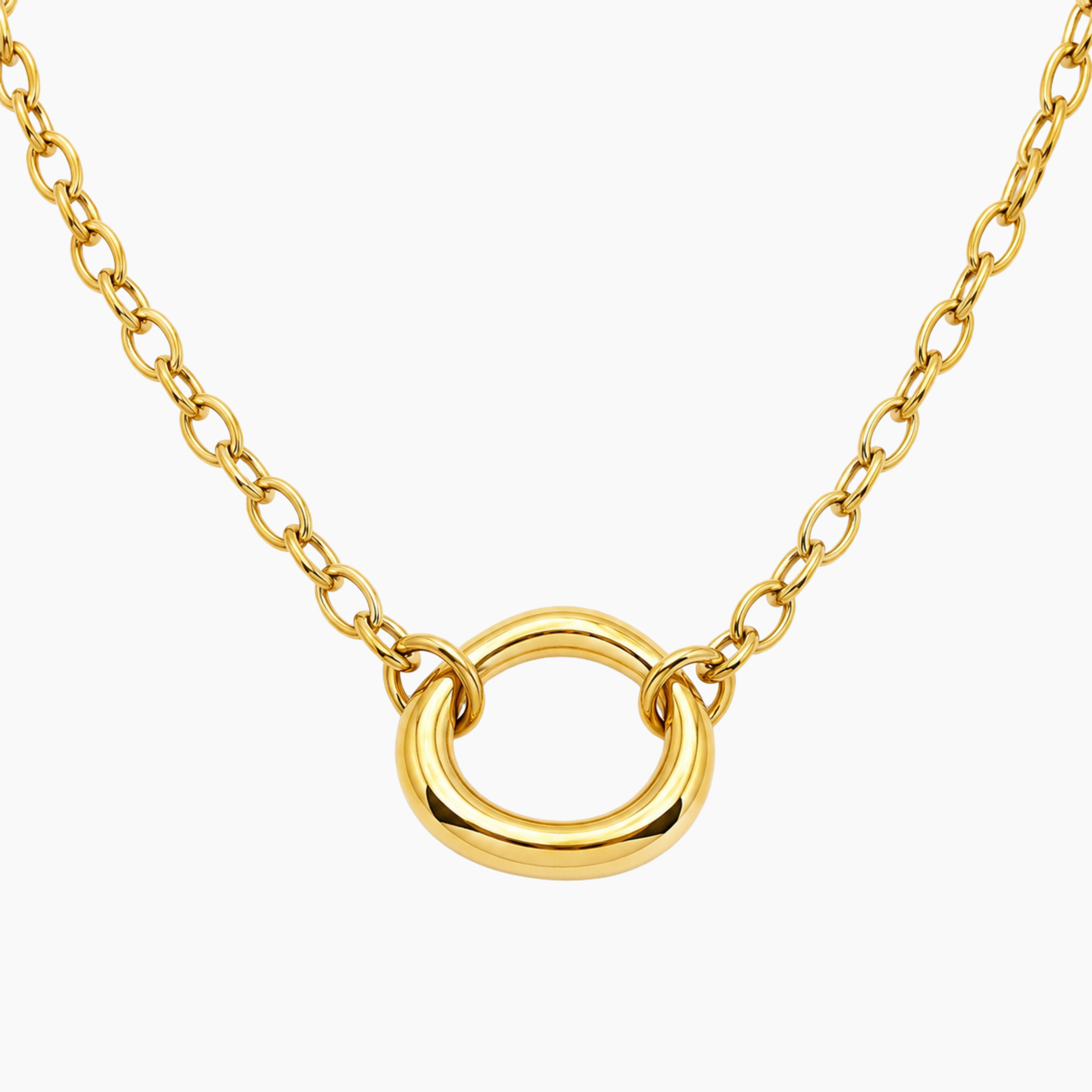 Collier Rapallo, chaîne épaisse et anneau ouvert en pendentif, acier inoxydable doré