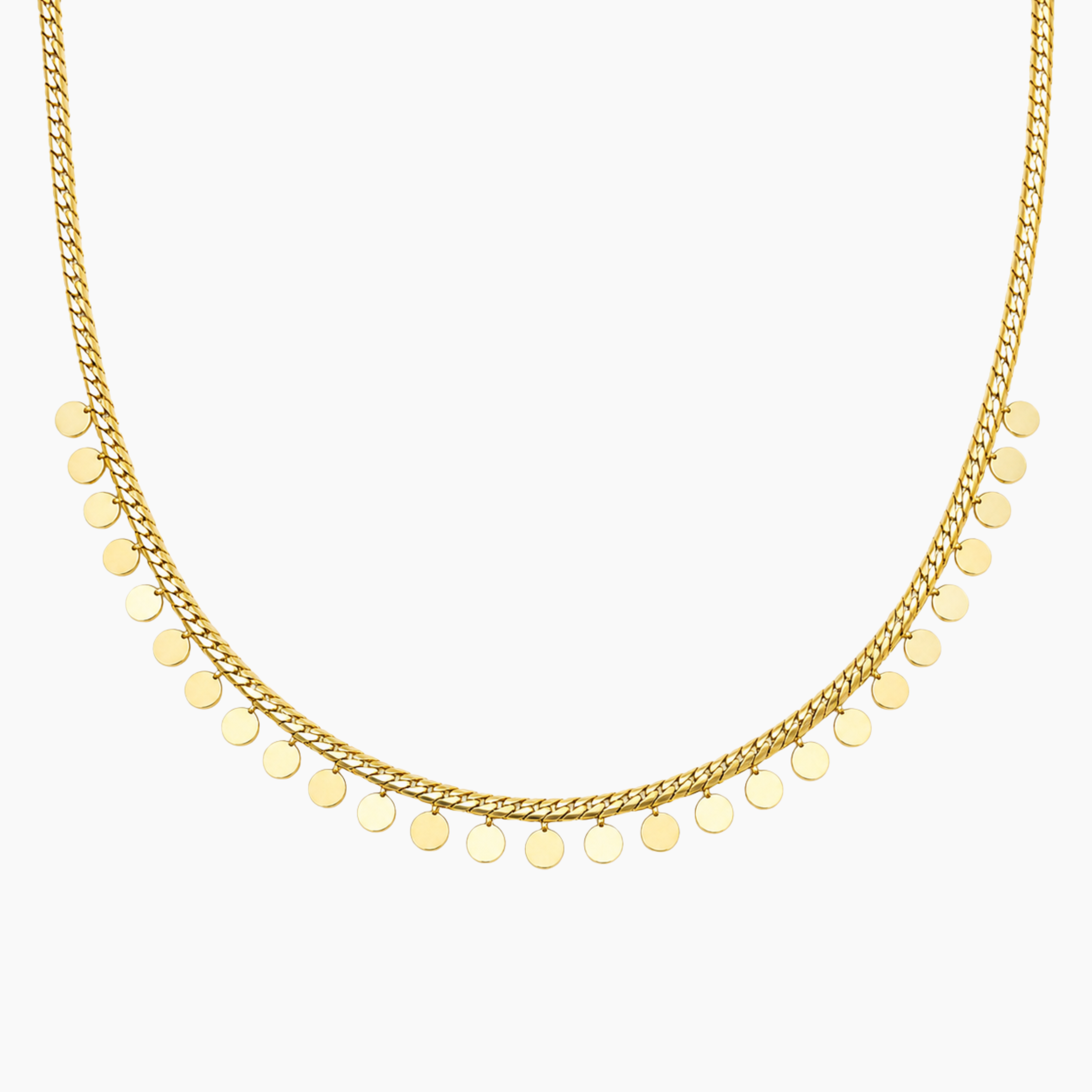 Collier Brina, chaîne fine à petites pastilles suspendues, acier inoxydable doré