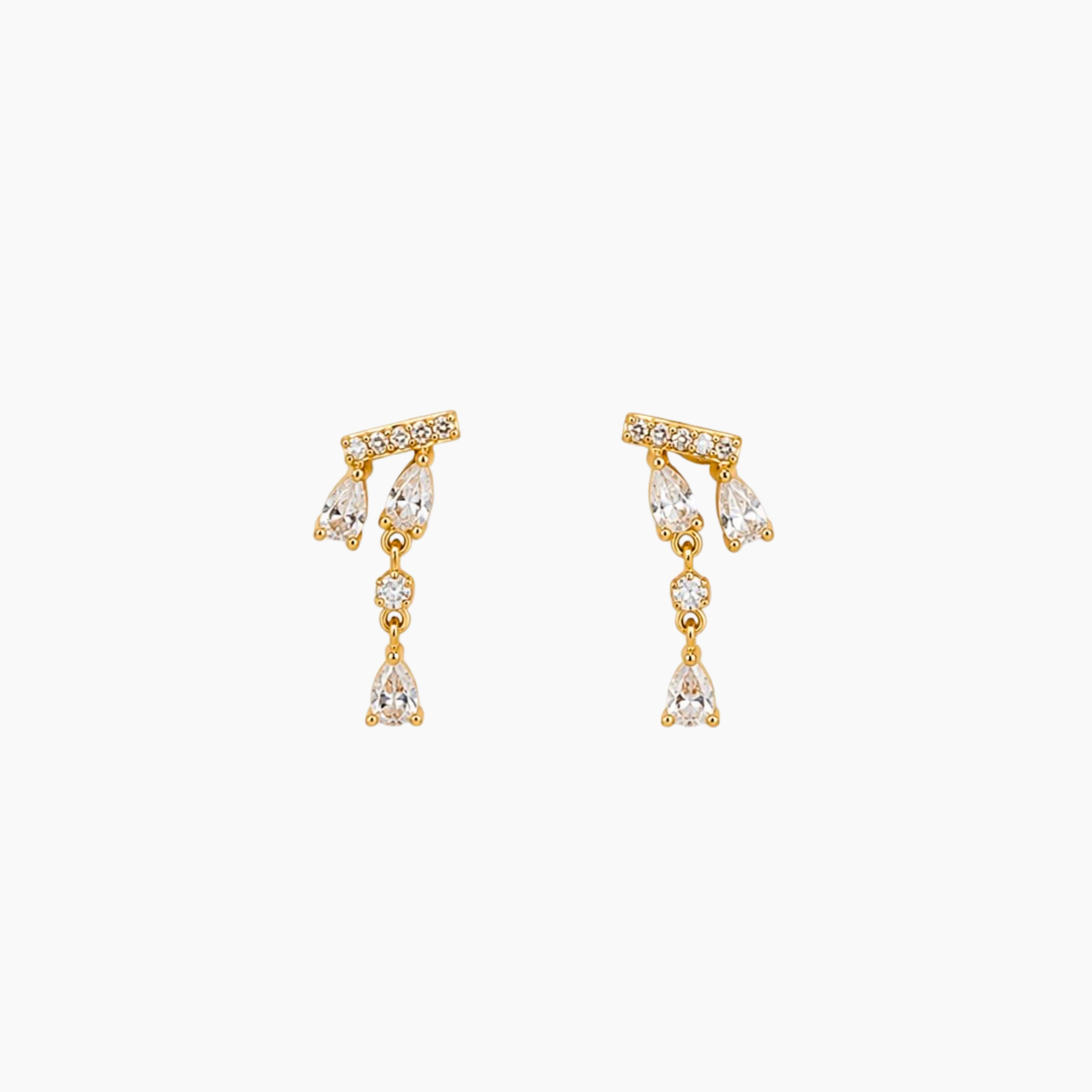 Boucles Arvea, zirconiums taille poire en acier inoxydable doré