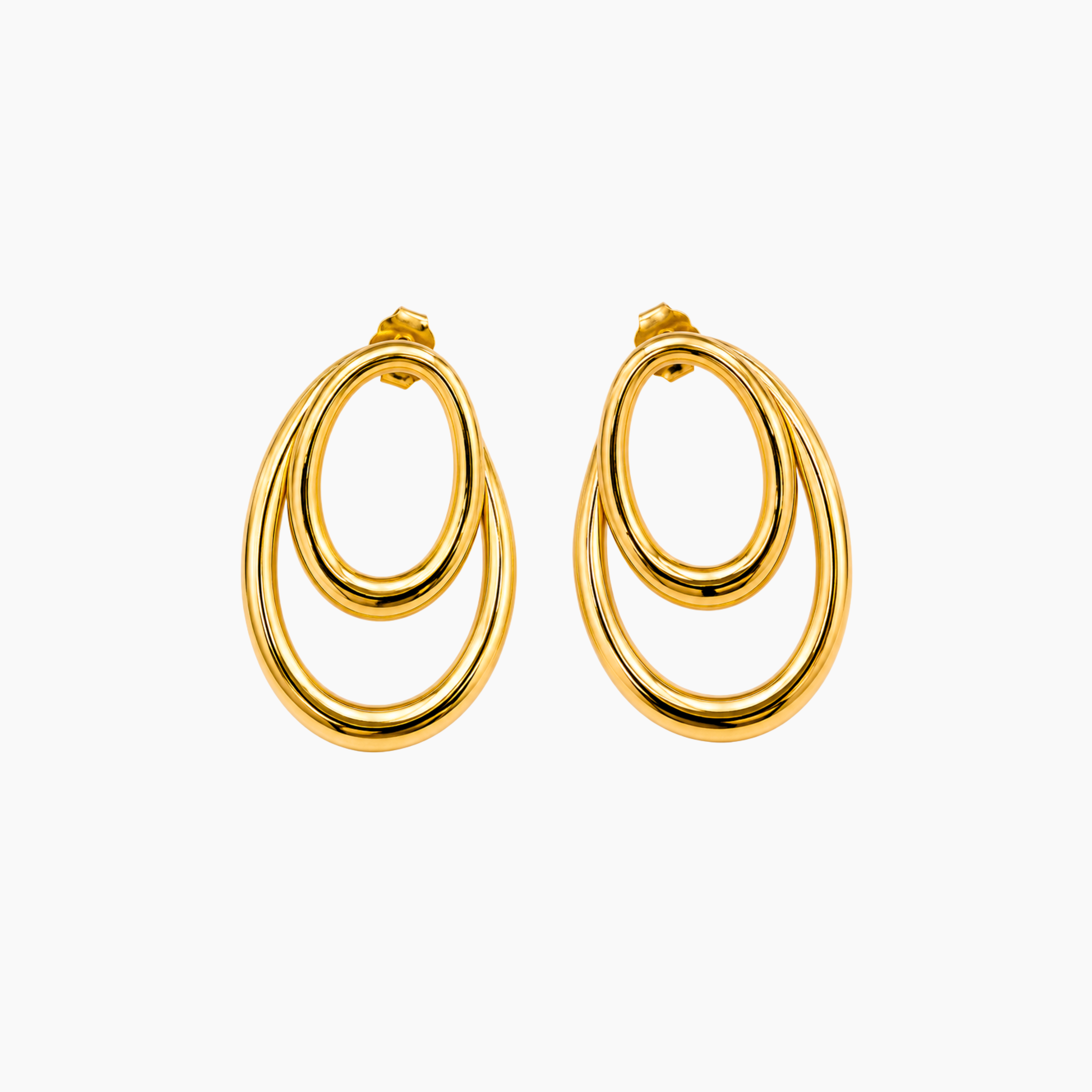 Boucles Elovane, double boucle ovale type puce, acier inoxydable doré