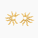 Boucles Lyssane, demi-soleil aux rayons ondulés, acier inoxydable doré