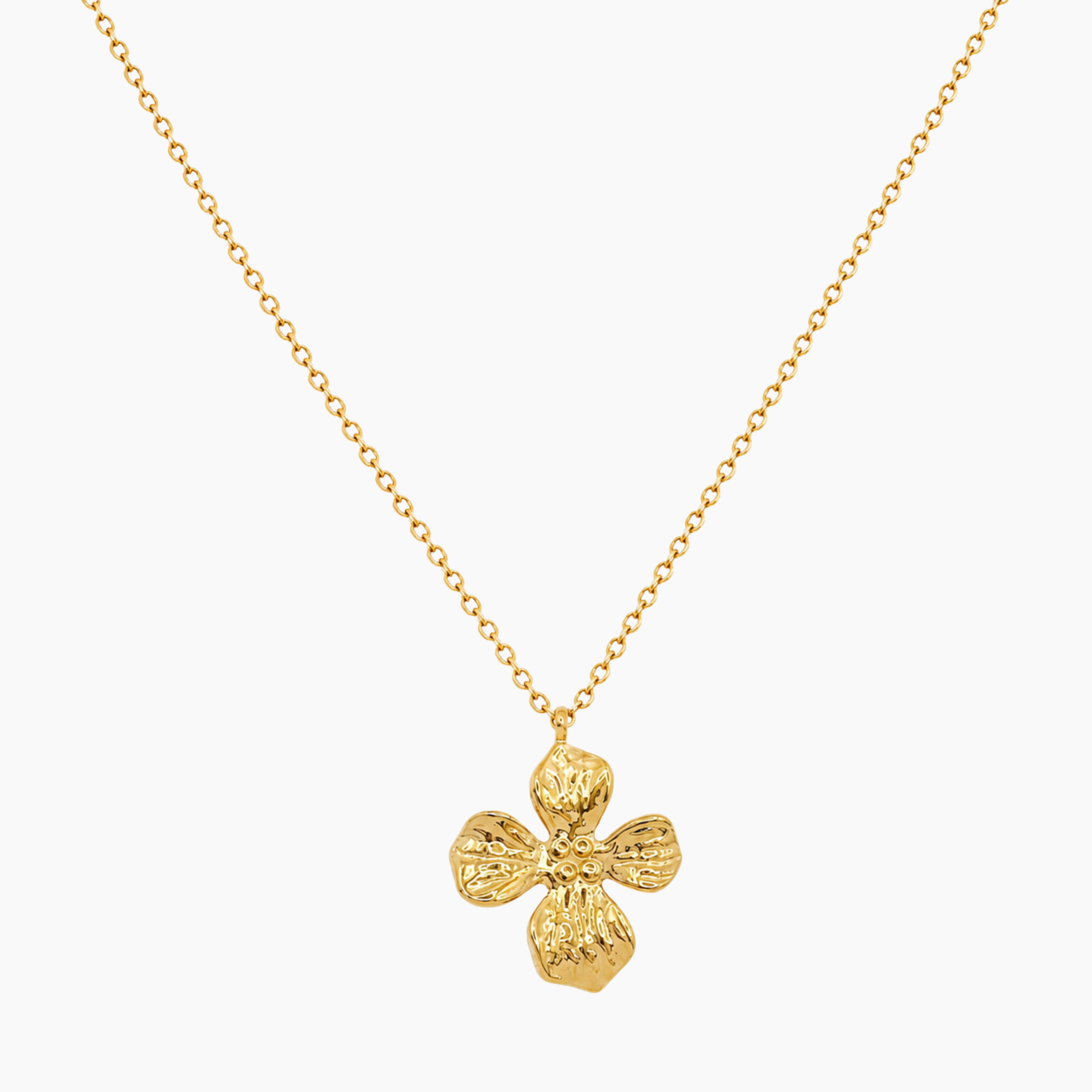 Collier Zelia, pendentif fleur texturée, acier inoxydable