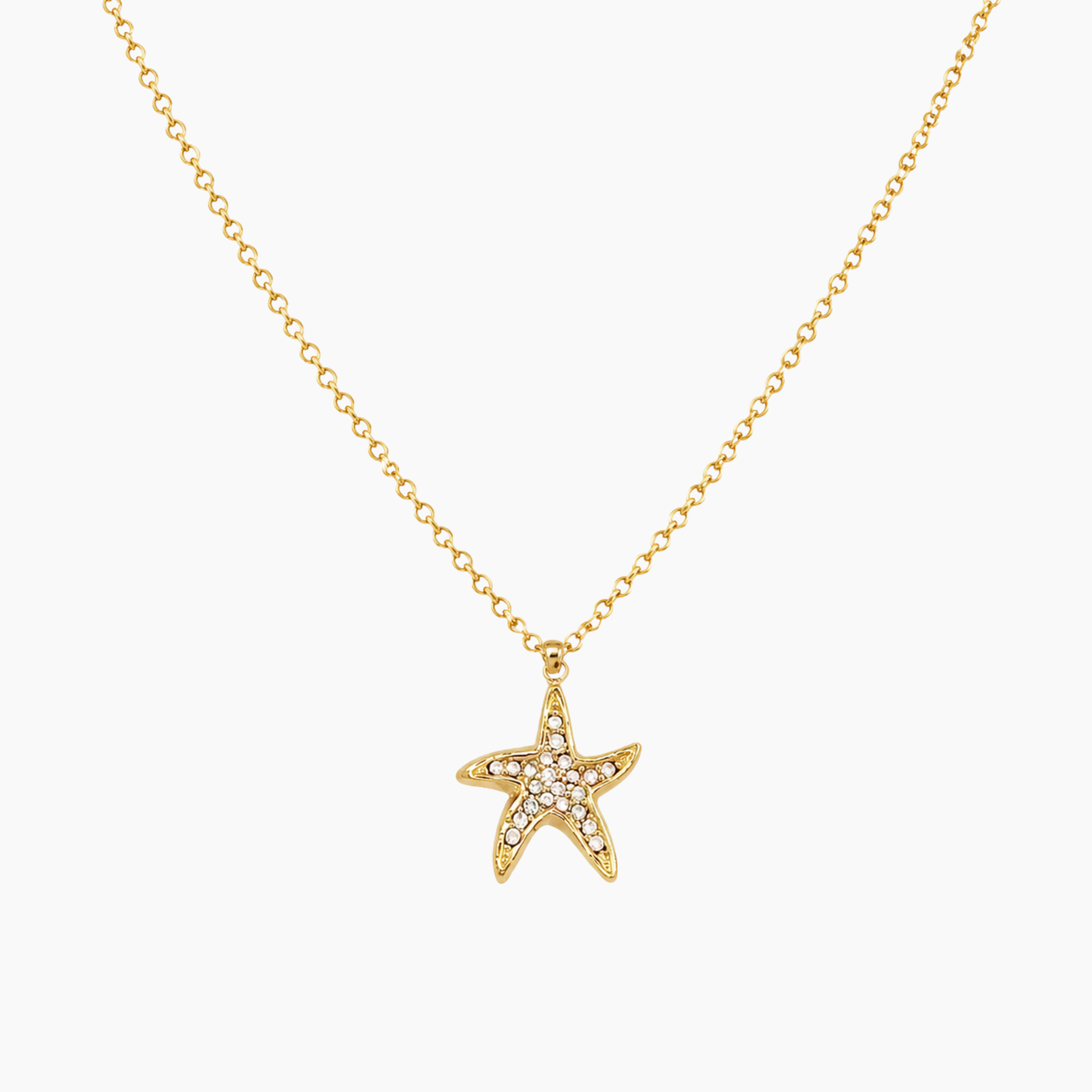 Collier Livie, pendentif étoile de mer strassée, acier inoxydable