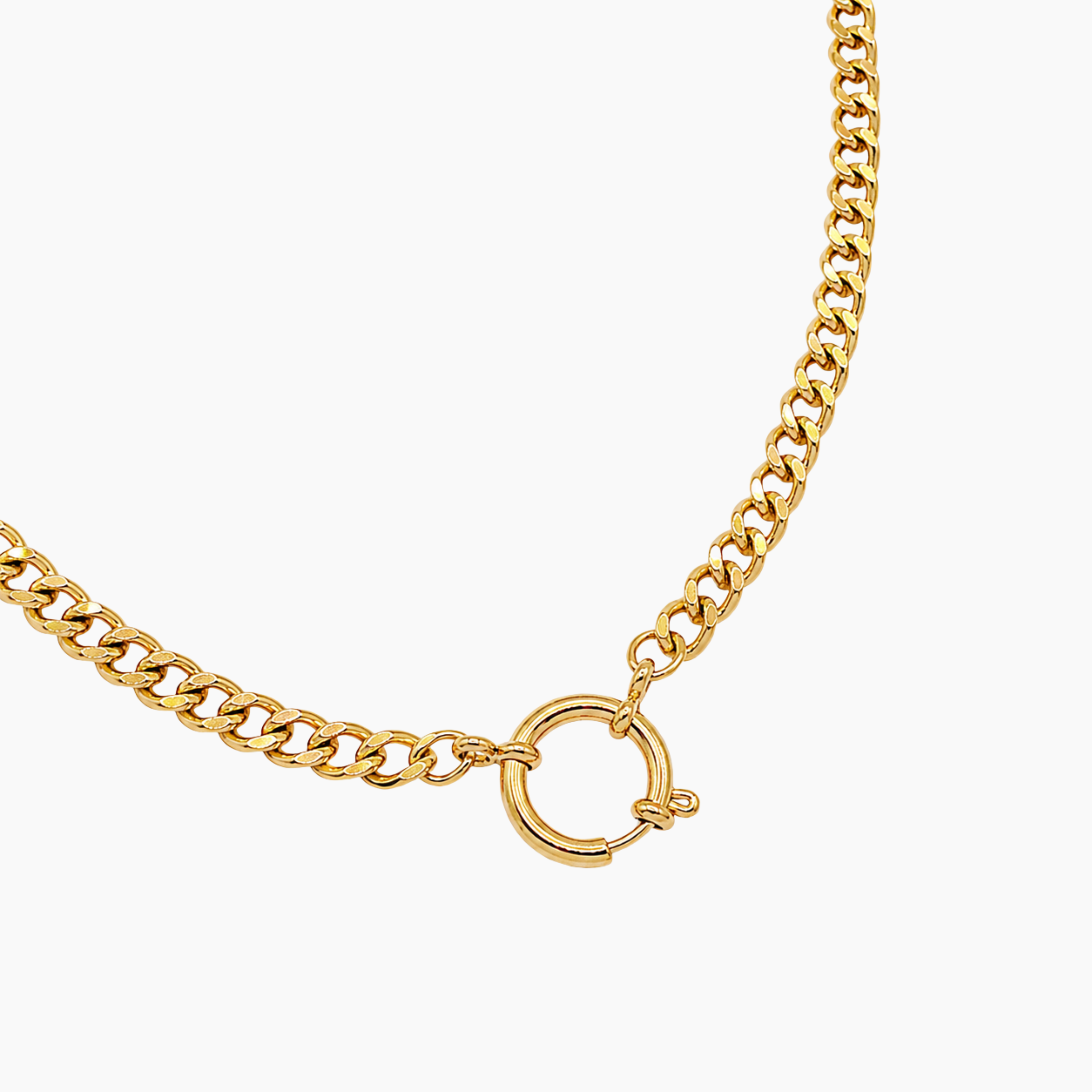 Collier Liora, maille gourmette et mousqueton rond porté à l'avant, acier inoxydable