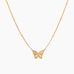 Collier Thalia, chaîne à pastilles et pendentif papillon texturé, acier inoxydable