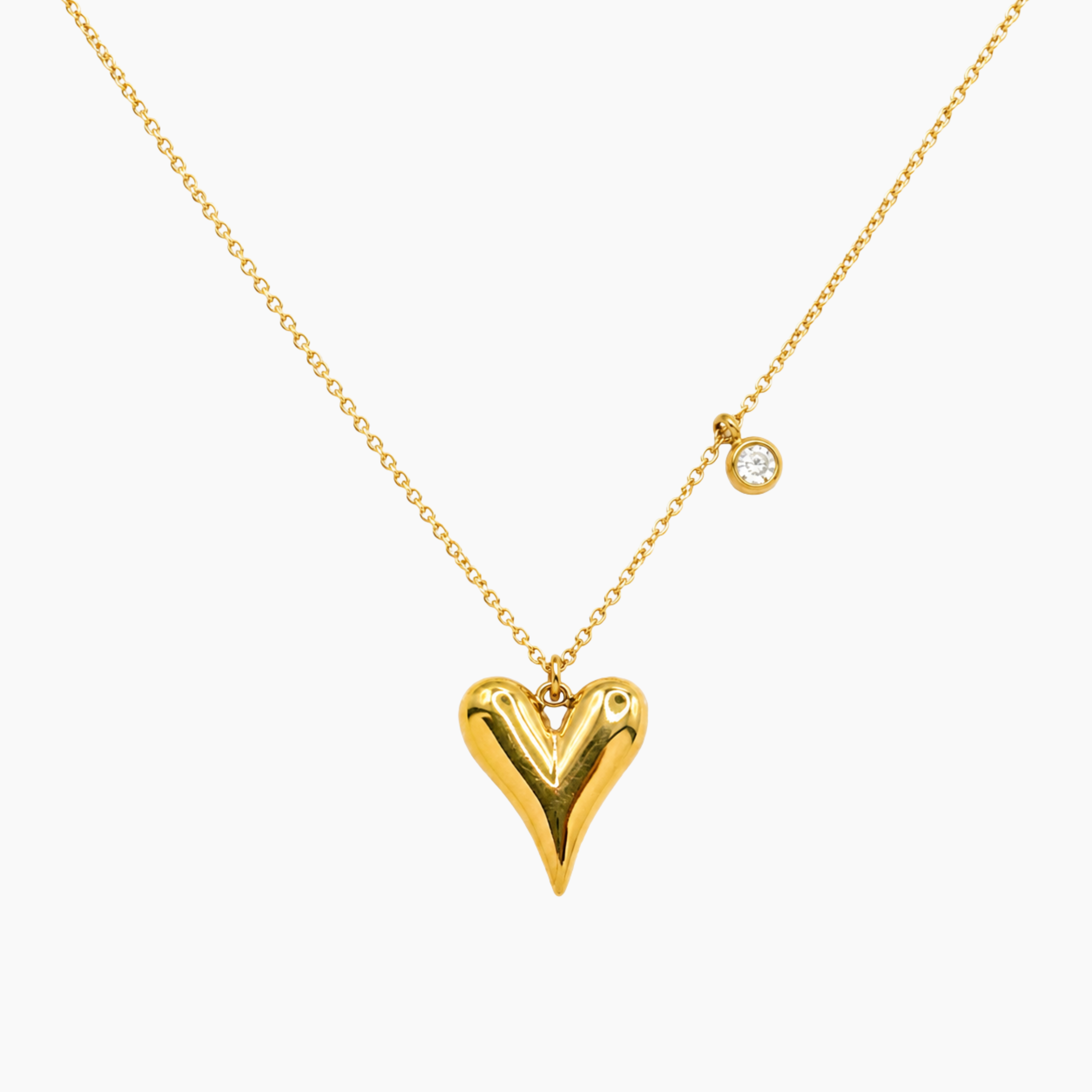 Collier Lénaé, pendentif cœur et zirconium taillé rond, acier inoxydable