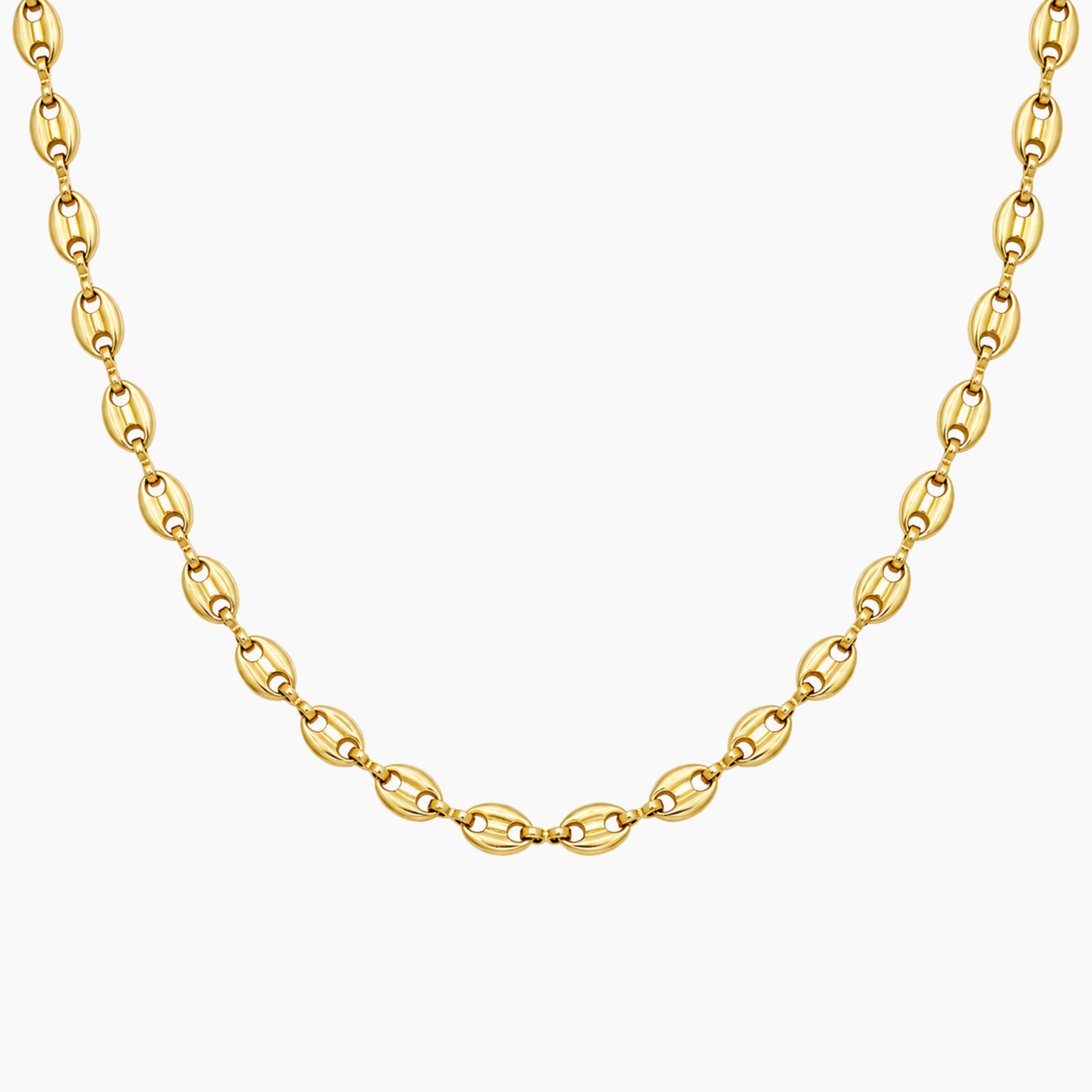 Collier Sylva, maille grain de café facettée, acier inoxydable doré