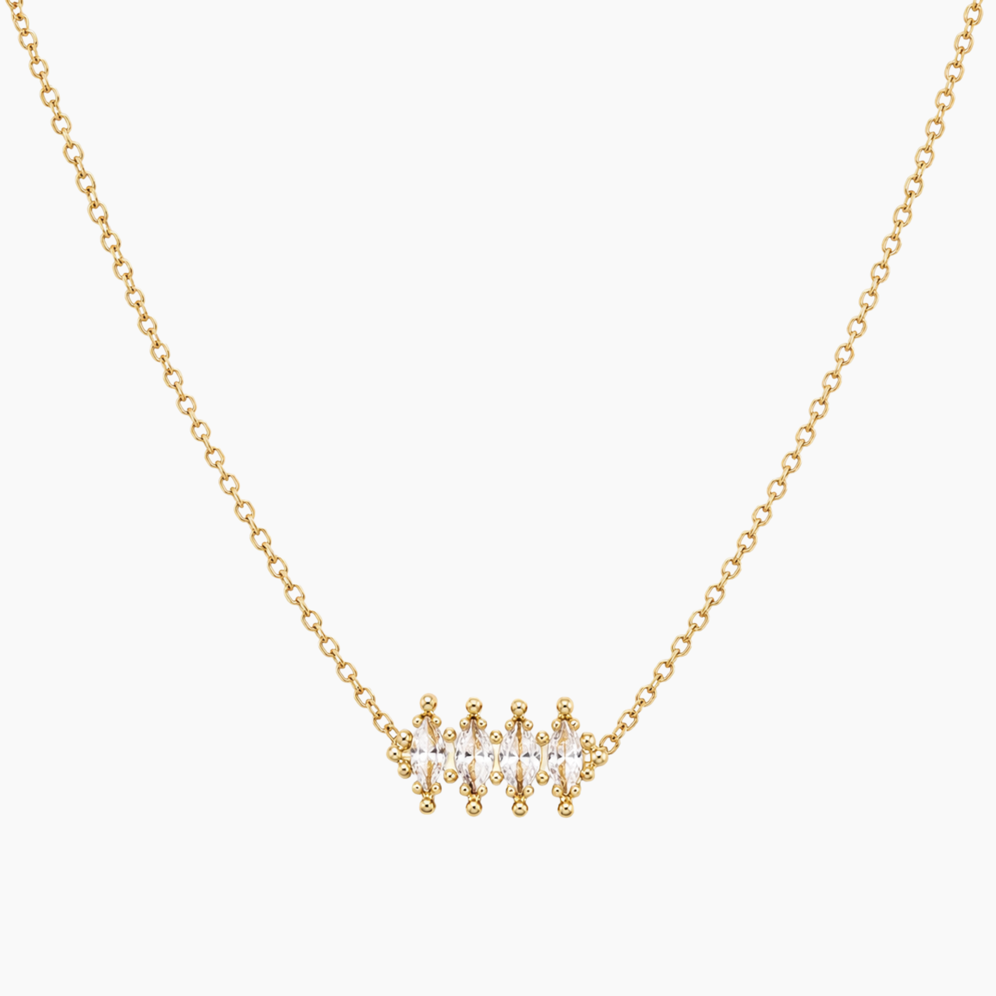 Collier Canopée, quatre cristaux en amande, acier inoxydable doré