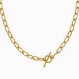 Collier Ray, gros anneaux ovales lisses et fermoir en T, acier inoxydable