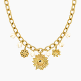 Collier Pause, breloques florales en acier et acétate, acier inoxydable doré