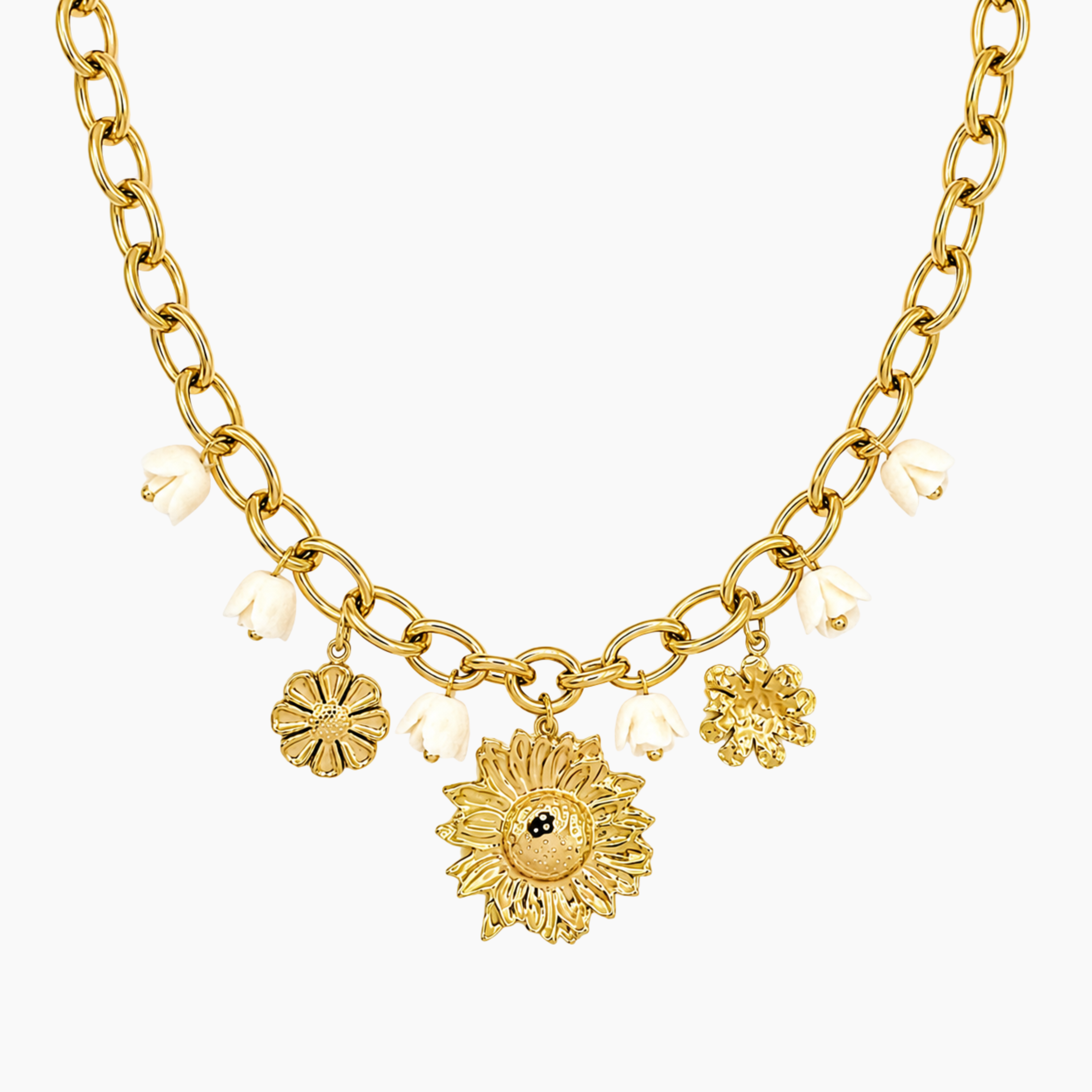 Collier Pause, breloques florales en acier et acétate, acier inoxydable doré