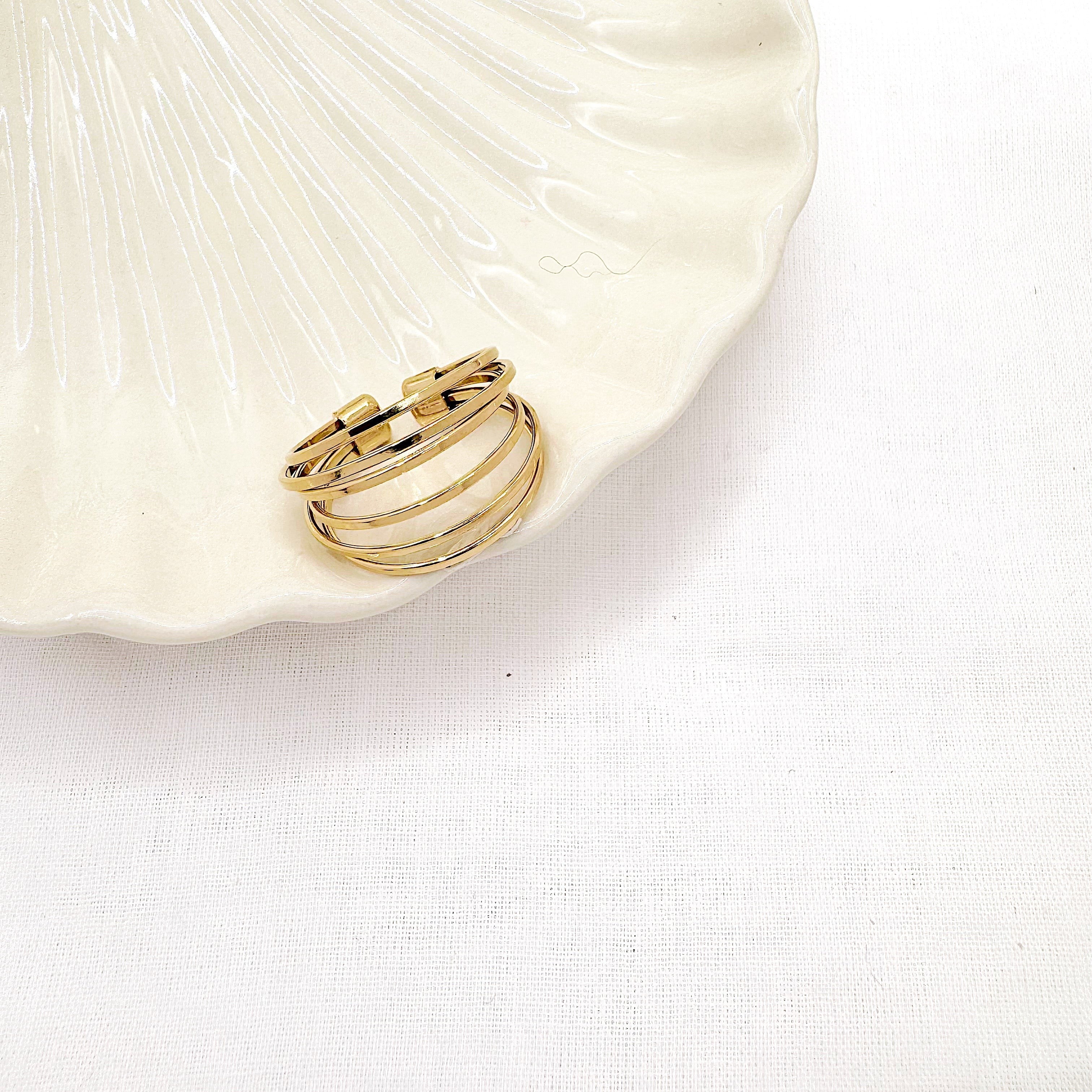Bague Passiona, anneaux fins multirangs à l'effet lisse en acier inoxydable doré