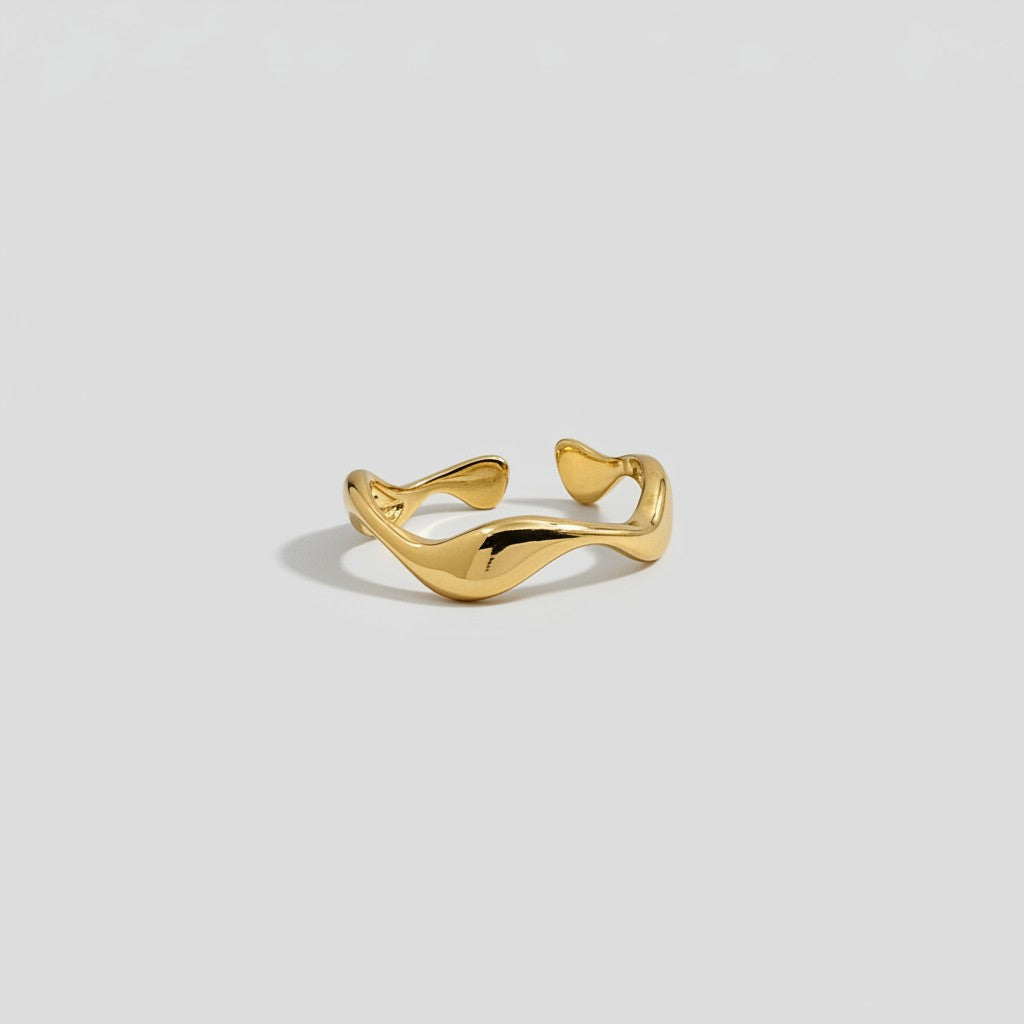 Bague Vega, fin anneau ondulé en acier inoxydable doré