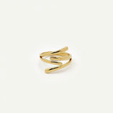 Bague Ipsē Pesca ajustable en acier inoxydable doré aux lignes graphiques modernes et minimalistes