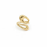 Bague ouverte Ipsē Sunrise en acier inoxydable doré avec formes ajourées, ajustable et résistante à l'eau.